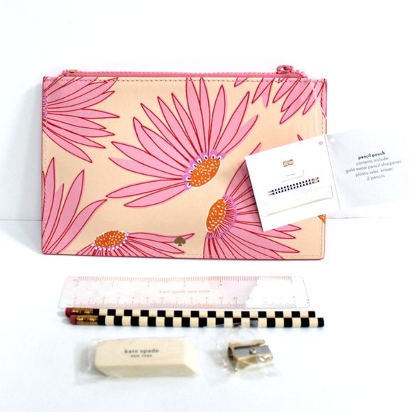 Kate spade Falling Flower Pencil Case with 2 Pencils, Ruler, Eraser, Sharpener - Picture 3 of 3